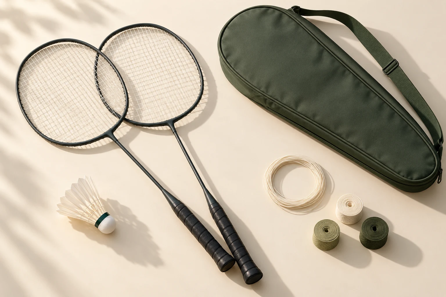 Illustrative badminton equipment assortment
